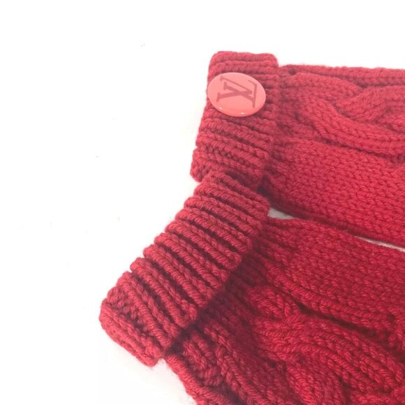 LOUIS VUITTON logo Mitten accessories with badge gloves wool Red - Picture 7 of 11